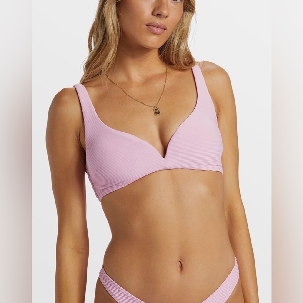 Billabong Women's Tanlines Dion Plunge Bikini Top Pink Dream Sz Med